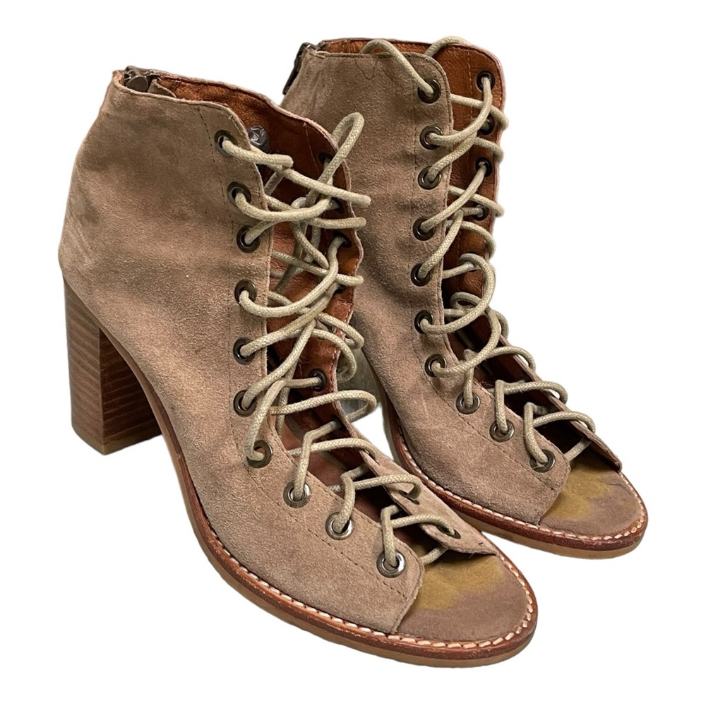 JEFFREY CAMPBELL  Cors Womens Peep-Toe Bootie Ankle Lace Up Block Heel Size 7.5